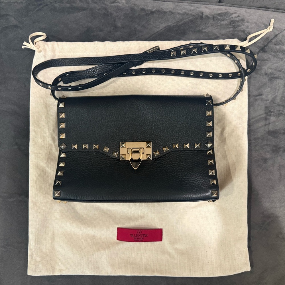 Valentino Black and Silver Studded Crossbody Bag